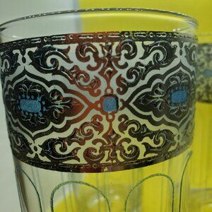 Vintage Mid Century Culver Sorrento Silver Turquoise Highball Glasses  /Set of 8